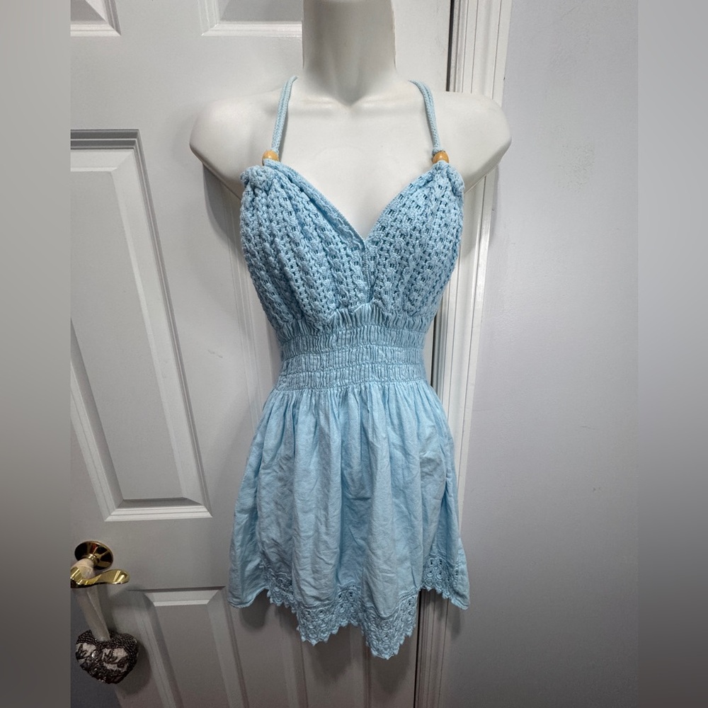 Blanco Light Blue Cotton sleeveless halter dress size medium